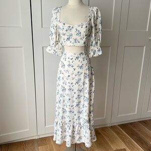 Reformation Fiona Two Piece Skirt and Top Set in Lula Print, size 4